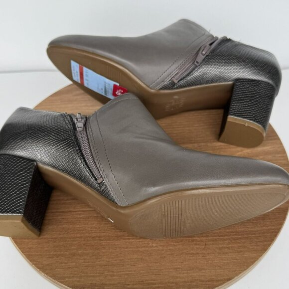 Naturalizer Taupe & Metallic Gray Leather Block Ankle Boots Heels Size 9.5 - Picture 7 of 8